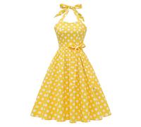IMEKIS Vestido de cóctel vintage para mujer sin mangas cuello halter años 50 lunares polka retro rockabilly swing vestido línea A falda plisada hasta la rodilla boda festivo vestido de noche vestido