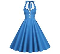 IMEKIS Vestido de cóctel vintage para mujer sin mangas cuello halter años 50 lunares polka retro rockabilly swing vestido línea A falda plisada hasta la rodilla boda festivo vestido de noche vestido