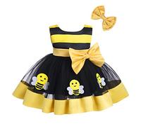 IMEKIS Vestido de cumpleaños para niña sin mangas, abejas, mariposas, escarabajos, vestido de verano, falda de tul con cinta para la cabeza, vestido de boda, tutú, fiesta, amarillo, 12-18 Meses
