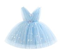IMEKIS Vestido de cumpleaños para niños y niñas, sin mangas, cuello en V, princesa, volantes, tul, elegante, vestido de fiesta, azul, 4-5 años