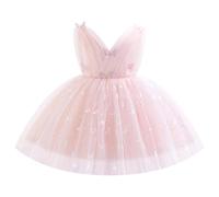 IMEKIS Vestido de cumpleaños para niños y niñas, sin mangas, cuello en V, princesa, volantes, tul, elegante, vestido de fiesta, Rosa., 12-18 meses