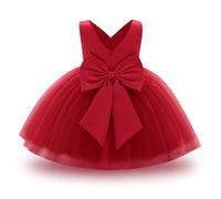 IMEKIS Vestido de fiesta de cumpleaños para niña sin mangas, cuello en V, volantes, tul, tutú, vestido de princesa, elegante, vestido de noche de Navidad, vestido de fiesta, rojo oscuro, 9-12 meses