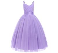 IMEKIS Vestido de fiesta para niña de flores, dama de honor, sin mangas, cuello en V, volantes, tul, tutú, elegante, para primera comunión, cumpleaños, desfile, morado, 7 años
