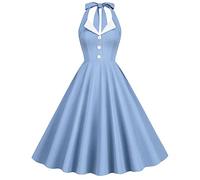 IMEKIS Vestido de mujer vintage de cóctel sin mangas con cuello halter, estilo 1950, de lunares, retro, rockabilly, de swing, de línea A, con falda plisada, por la rodilla, para boda, fiesta, vestido