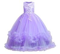 IMEKIS Vestido de niña de flores princesa de encaje tul tutú lentejuelas bowknot vestido de fiesta festivo dama de honor boda cumpleaños largo vestido de fiesta …, #3 Lila, 11-12 Años