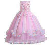 IMEKIS Vestido de niña de flores princesa de encaje tutú lentejuelas Bowknot vestido festivo fiesta dama de honor boda cumpleaños largo desfile vestido de fiesta …, #3Rainbow Pink, 6-7 años