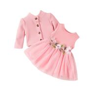 IMEKIS Vestido de niña y cárdigan para bebé, sin mangas, estampado floral, vestido de cumpleaños y cárdigan de manga larga, conjunto de ropa informal de 2 piezas para primavera y verano, Rosa., 12-18