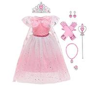 IMEKIS Vestido de princesa de Frozen 2 Elsa para niña, disfraz de Halloween, carnaval, cosplay, lentejuelas, copo de nieve, tutú de tul colorido con accesorios, color rosa, 4-5 años