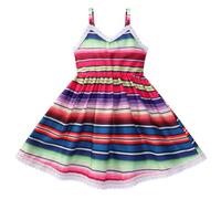 IMEKIS Vestido mexicano bebé niña sin mangas cuello en V estampado floral encaje smocked volantes vestido de verano niños Cinco de mayo fiesta senorita fiesta de muerte disfraz, carbón, 2-3 años