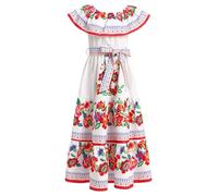 IMEKIS Vestido mexicano para niñas con hombros descubiertos, estampado de flores, volantes, maxi, estilo boho, vestidos de verano para niños, Cinco de Mayo, fiesta de Señorita, Halloween, carnaval