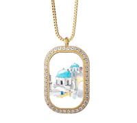 Imerovigli Village in Santorini Grecia - Collar con colgante de diamante y cristal dorado