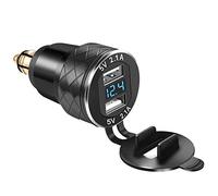 iMESOTU Enchufe de Aluminio DIN Hella a Doble USB Chagrer 2.1A, Adaptador USB Hella DIN 12V con Voltímetro Compatible con Motos BMW Triumph Tiger Ducati