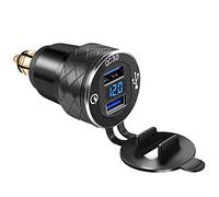 iMESTOU Adaptador de Cargador USB con Enchufe DIN Hella de Aluminio QC3.0 Compatible para Motocicletas BMW Triumph Tiger Ducati con voltímetro a Prueba de Agua