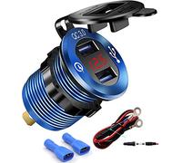 iMESTOU Aluminio 12V USB Coche Empotrable Cargador, Carga Rápida Tomas, Dual USB Camper Adaptador, Cargador de Teléfono Impermeable con Voltemetro10A Fusible para 12V/24V Motocicleta Barco Camión...