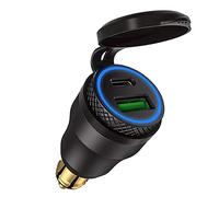 iMESTOU Aluminio DIN Hella Enchufe 30W 5A Entrega de energía Motocicleta Cargador USB Dual QC 3.0 Carga rápida Adaptador de energía a Prueba de Agua para 12V-24V BMW Ducati Triumph Hella DIN Socket