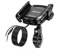 iMESTOU Aluminio Soporte Móvil Moto con USB Cargador, Carga Rápida Soporte Movil USB C para Moto, Compatible con Teléfonos de 5.4" a 7.2" de Hasta 15 mm de Grosor, se Adapta a Manillares de 12 a 32 mm