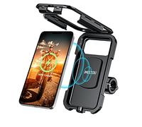 iMESTOU Impermeable IP67 Soporte para Teléfono de Motocicleta Inalámbrico/USB C Cargador Carga Rápida con Interruptor para Teléfonos de 5.5 a 6.8 Pulgadas Funciona con Motocicletas de 12V/24V
