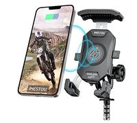 iMESTOU Soporte de Teléfono para Horquilla de Moto, Cargador Inalámbrico/USB C con Bola de 25mm para Ducati, BMW...Motocicletas con Agujeros de Horquilla de 12-25.4mm para Smartphones de 4.0"-6.8"