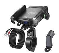 iMESTOU Soporte Móvil Moto con USB Cargador par Smartphones de 4,0"- 6,8" | con Adaptador de Montaje para 22-32mm Manillar/1cm Espejo Retrovisor, Base Esférica de 17 mm, Par Motocicletas de 12-24 V