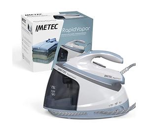 Imetec Rapidvapor - Centro de planchado, suela de cerámica, calentamiento rápido, liviana, sistema de limpieza Calc Clean, golpe de vapor de 240 g, 2400 W, bomba de 5 bares