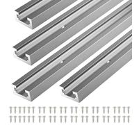 iMetrx Riel deslizante de 4 piezas en T M4 plateado, 1220 mm, aluminio en T, perfil en T, carril en T, carril de montaje, con empujador M4, mango de plástico M4, 48 tornillos, herramienta de