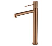 Grifo monomando para lavabo con caño alto hecho de latón con acabado oro rosa cepillado Line de Imex - Rosado / Sin válvula click-clack