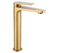 Grifo monomando con caño alto para lavabo fabricado en latón con acabado oro cepillado Napoles de Imex - Oro / Sin válvula click-clack