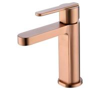 Grifo monomando sobre repisa para lavabo hecho de latón con acabado oro rosa cepillado Roma de Imex - Rosado / Sin válvula click-clack