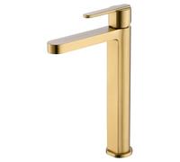 Grifo monomando con caño alto para lavabo hecho de latón con acabado oro cepillado Roma de Imex - Oro / Sin válvula click-clack