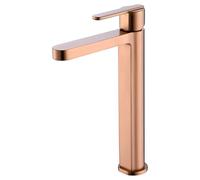 Grifo monomando con caño alto para lavabo hecho de latón con acabado oro rosa cepillado Roma de Imex - Rosado / Sin válvula click-clack