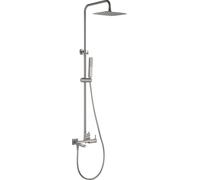IMEX Columna de Ducha Bañera Monomando Toscana, Barra Extensible de Acero Inoxidable S.304 con Rociador Extraplano 20x30 cm Antical, Ducha de Mano y Caño Plegable, Grifería de Baño