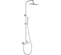 IMEX - Columna de Ducha Bañera Monomando Toscana, Barra Extensible de Acero Inoxidable S.304 con Rociador Extraplano 20x30 cm Antical, Ducha de Mano y Caño Plegable, Grifería de Baño