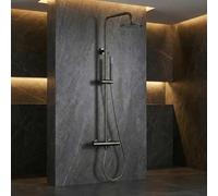 IMEX - Columna Ducha con Grifo | Kit de Ducha con Alcachofa y Rociador Antical | Griferia en Latón y Acero Inox S.304 con Barra Extensible | Serie Monza | Color Black Gun