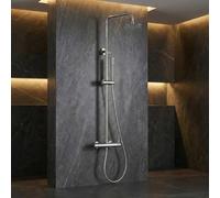IMEX - Columna Ducha con Grifo | Kit de Ducha con Alcachofa y Rociador Antical | Griferia en Latón y Acero Inox S.304 con Barra Extensible | Serie Monza | Color Cromado