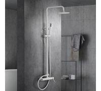 IMEX - Columna Ducha Monomando Blanca con Grifo | Conjunto de Ducha con Alcachofa y Rociador Antical | Griferia en Latón y Acero Inox S.304 con Barra Extensible | Serie Milos Stick