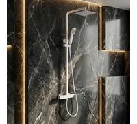 IMEX - Columna Ducha Monomando Blanca con Grifo | Conjunto de Ducha con Alcachofa y Rociador Antical | Griferia en Latón y Acero Inox S.304 con Barra Extensible | Serie Fiyi