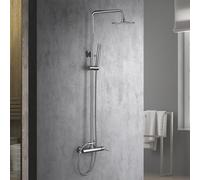 IMEX - Columna Ducha Monomando con Grifo | Conjunto de Ducha con Alcachofa y Rociador Antical | Griferia en Latón y Acero Inox S.304 con Barra Extensible | Serie Milos Stick | Color Cromado