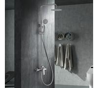 IMEX - Columna Ducha Monomando con Grifo | Kit de Ducha con Alcachofa y Rociador Antical | Griferia en Latón y Acero Inox S.304 con Barra Extensible | Serie Ural | Color Niquel