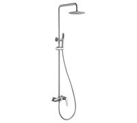 IMEX - Columna Ducha Monomando con Grifo | Kit de Ducha con Alcachofa y Rociador Antical | Griferia en Latón y Acero Inox S.304 con Barra Extensible | Serie Delos | Color Acero