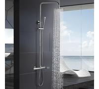 IMEX - Columna Ducha Monomando con Grifo | Kit de Ducha con Alcachofa y Rociador Antical | Griferia en Latón y Acero Inox S.304 con Barra Extensible | Serie Dinamarca | Color Cromado