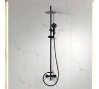 IMEX - Columna Ducha Negra Monomando con Grifo | Conjunto de Ducha con Alcachofa y Flexo | Griferia Monomando con Rociador Efecto Lluvia | Coluna Duche en Latón y Acero Inox S.304 | Serie Roma