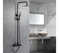 IMEX - Columna Ducha Negra Monomando con Grifo | Conjunto de Ducha con Alcachofa y Rociador Antical | Griferia en Latón y Acero Inox S.304 con Barra Extensible | Serie Milos Stick
