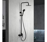 IMEX - Columna Ducha Negra Monomando con Grifo | Conjunto de Ducha con Alcachofa y Rociador Antical | Griferia en Latón y Acero Inox S.304 con Barra Extensible | Serie Bélgica