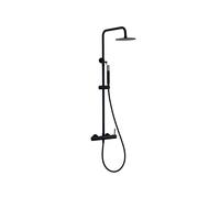 IMEX - Columna Ducha Negra Monomando con Grifo | Kit de Ducha con Alcachofa y Rociador Antical | Griferia en Latón y Acero Inox S.304 con Barra Extensible | Serie Monza