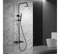 IMEX - Columna Ducha Negra Monomando con Grifo | Kit de Ducha con Alcachofa y Rociador Antical | Griferia en Latón y Acero Inox S.304 con Barra Extensible | Serie Line