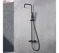 IMEX - Columna Ducha Negra Termostatica con Grifo | Conjunto de Ducha con Alcachofa y Rociador Antical Efecto Lluvia | Griferia en Latón y Acero Inox S.304 con Barra Extensible | Serie Art