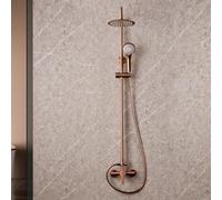 IMEX - Columna Ducha Oro Rosa Cepillado con Grifo | Kit de Ducha Monomando con Alcachofa y Rociador Antical | Griferia en Latón y Acero Inox S.304 con Barra Extensible | Serie Roma