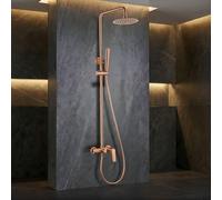 IMEX - Columna Ducha Oro Rosa Monomando con Grifo | Conjunto de Ducha con Alcachofa y Rociador Antical | Griferia en Latón y Acero Inox S.304 con Barra Extensible | Serie Delos