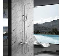 IMEX - Columna Ducha Termostatica con Grifo | Conjunto de Ducha con Alcachofa y Rociador Antical Efecto Lluvia | Griferia en Latón y Acero Inox S.304 con Barra Extensible | Serie Line | Color Cromado