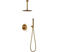 IMEX - Conjunto de ducha empotrado techo, Kit Monomando Ducha Empotrado 2-Vías - SERIE LINE TOP Oro Cepillado - GPQ038/OC